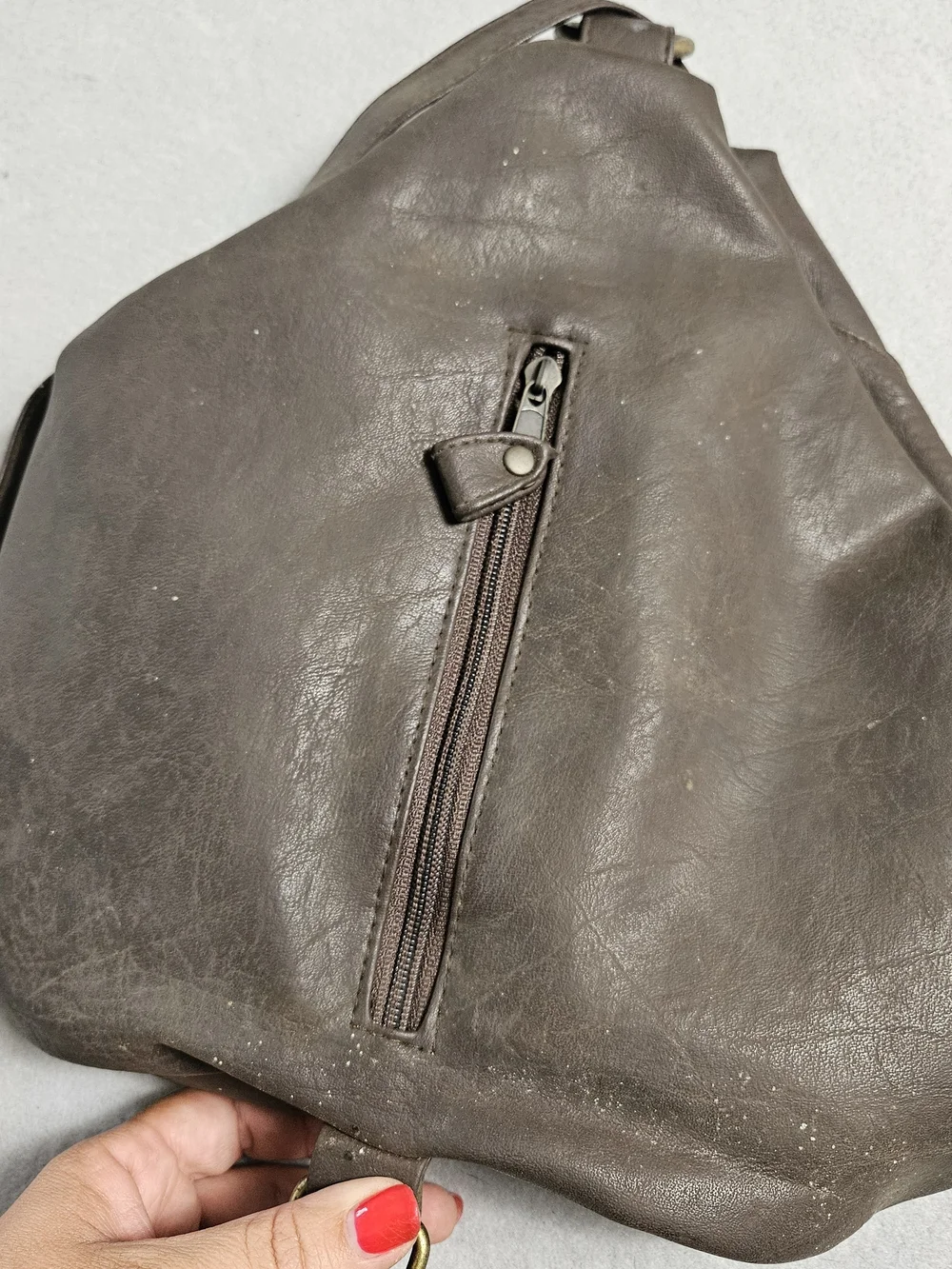 Vintage Y2K Faded Glory Brown Faux Leather Teardrop Sling Backpack Purse